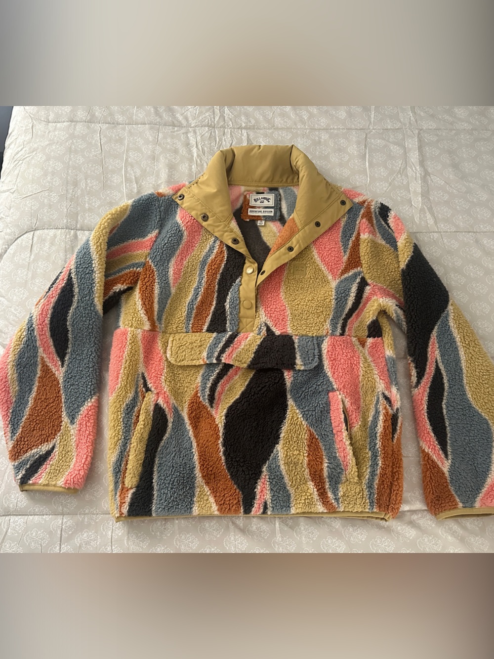Billabong Multi-Color Sherpa Pullover Sweater with Snap Collar